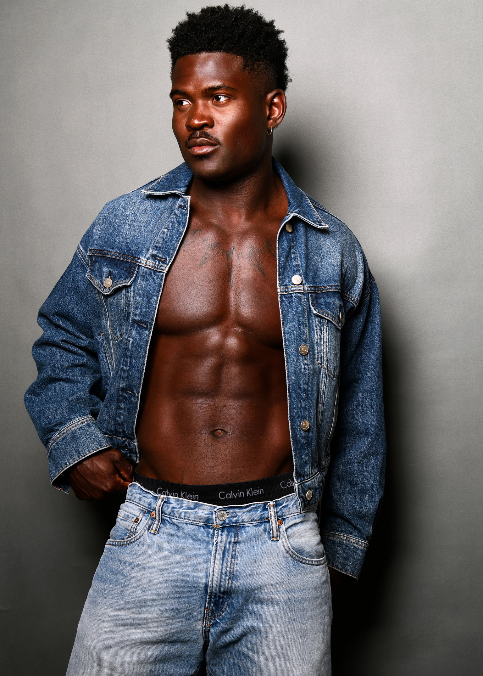 Joseph Foley — open denim jacket fitness