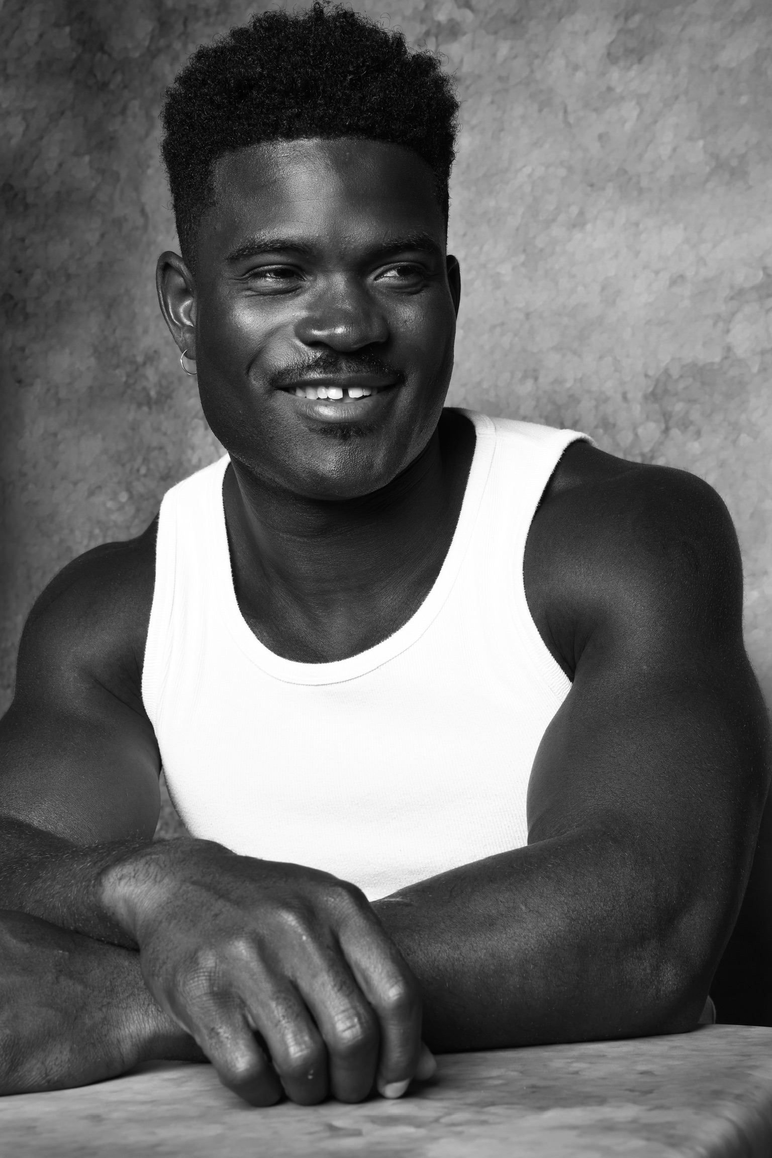 Joseph Foley — white tank black & white headshot